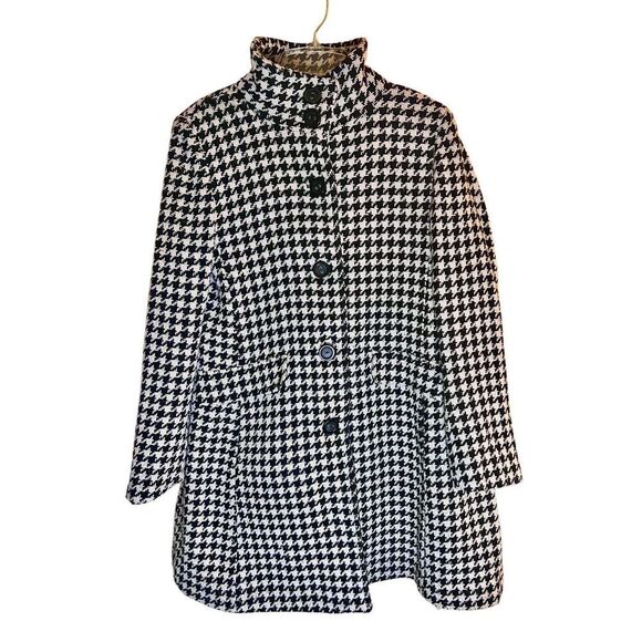 Calvin Klein Black & White Houndstooth Wool Coat Size 4 Women’s - Picture 2 of 6